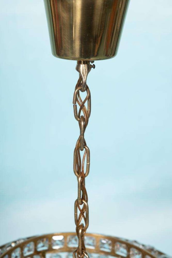 Image 1 of Lampe pendante en cristal au design vintage, lampe pendante en laiton suédois