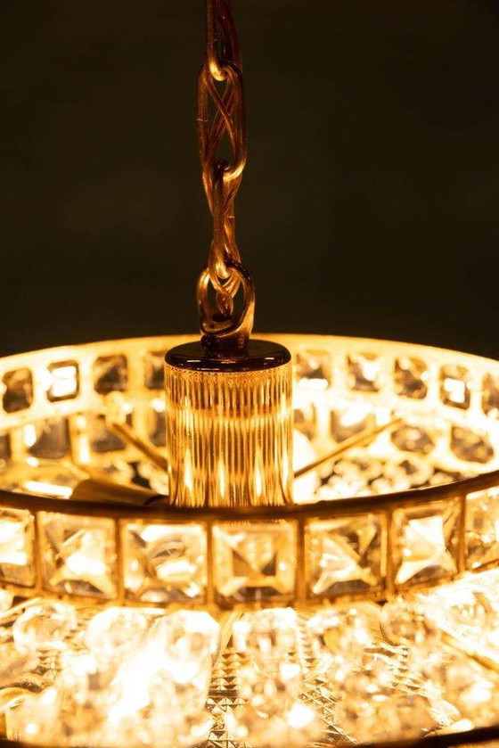 Image 1 of Lampe pendante en cristal au design vintage, lampe pendante en laiton suédois