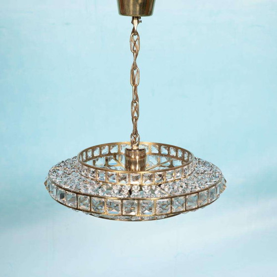 Image 1 of Lampe pendante en cristal au design vintage, lampe pendante en laiton suédois