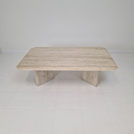 Image 1 of Table basse rectangle vintage en travertin, Italie 1980