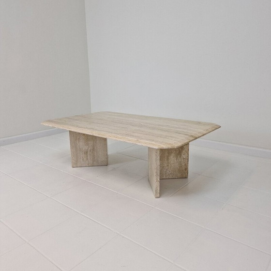 Image 1 of Table basse rectangle vintage en travertin, Italie 1980