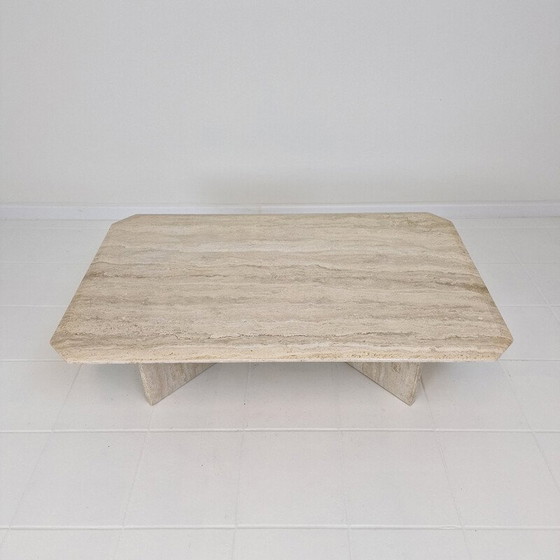 Image 1 of Table basse rectangle vintage en travertin, Italie 1980