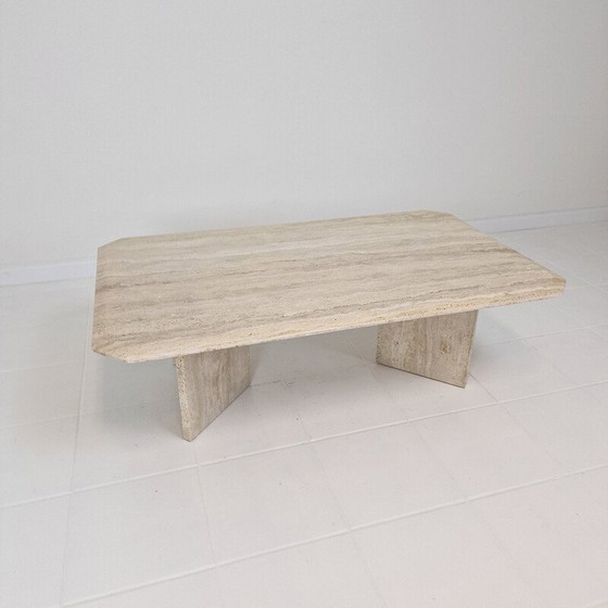 Image 1 of Table basse rectangle vintage en travertin, Italie 1980