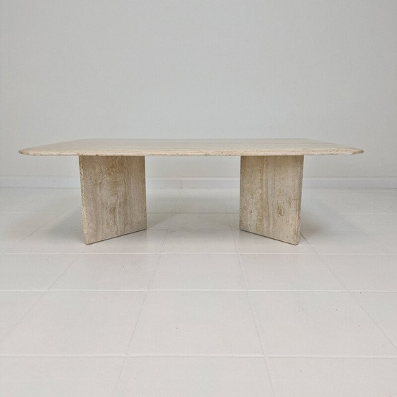 Image 1 of Table basse rectangle vintage en travertin, Italie 1980