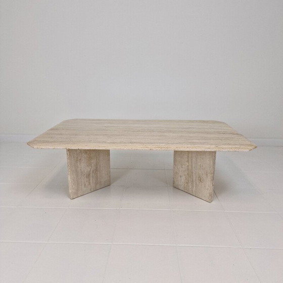 Image 1 of Table basse rectangle vintage en travertin, Italie 1980