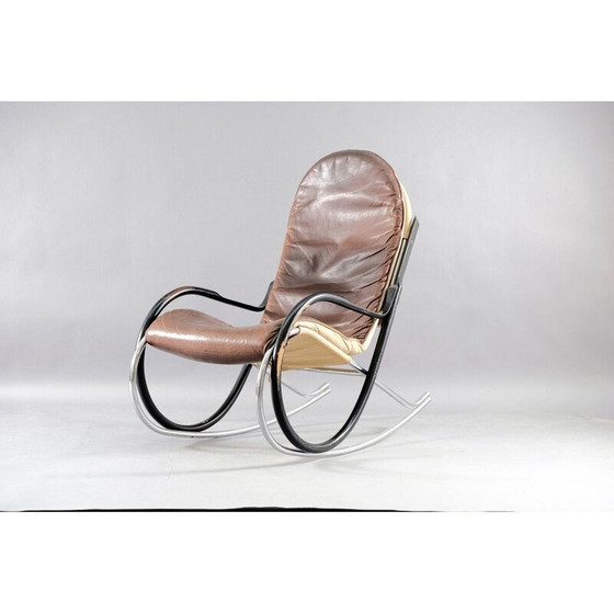Image 1 of Fauteuil à bascule vintage Nonna en cuir et métal par Paul Tuttle pour Strässle, Suisse 1970