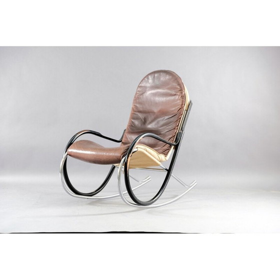 Image 1 of Fauteuil à bascule vintage Nonna en cuir et métal par Paul Tuttle pour Strässle, Suisse 1970