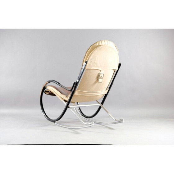 Image 1 of Fauteuil à bascule vintage Nonna en cuir et métal par Paul Tuttle pour Strässle, Suisse 1970