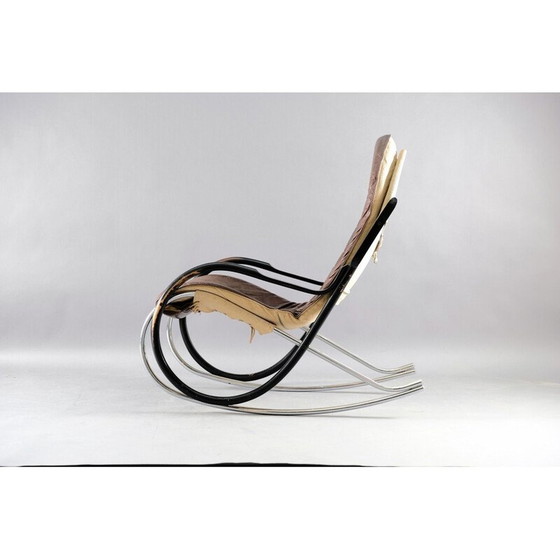 Image 1 of Fauteuil à bascule vintage Nonna en cuir et métal par Paul Tuttle pour Strässle, Suisse 1970