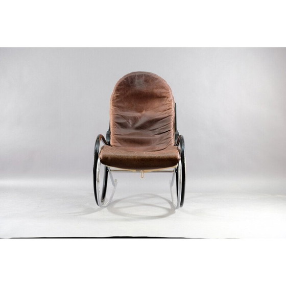 Image 1 of Fauteuil à bascule vintage Nonna en cuir et métal par Paul Tuttle pour Strässle, Suisse 1970