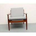 Fauteuil vintage en teck et tissu gris par Arne Vodder pour Glostrup, 1960s