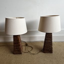 Lot de 2 lampes de table en rotin osier Burma Vintage