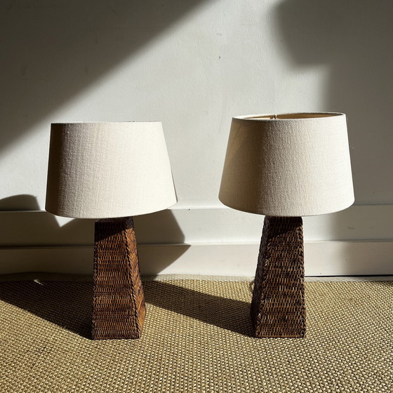 Image 1 of Lot de 2 lampes de table en rotin osier Burma Vintage