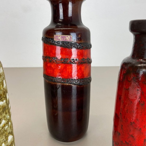Image 1 of Ensemble de 3 vases d'art vintage en porcelaine et lave grasse pour Scheurich, Allemagne 1970