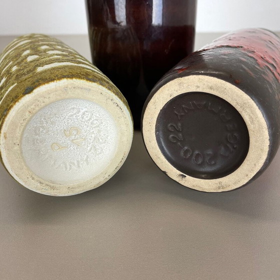 Image 1 of Ensemble de 3 vases d'art vintage en porcelaine et lave grasse pour Scheurich, Allemagne 1970