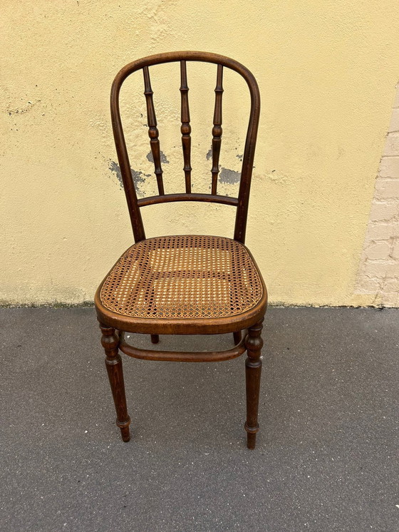 Image 1 of Chaise En Bois Courbé Et Cannage Fischel