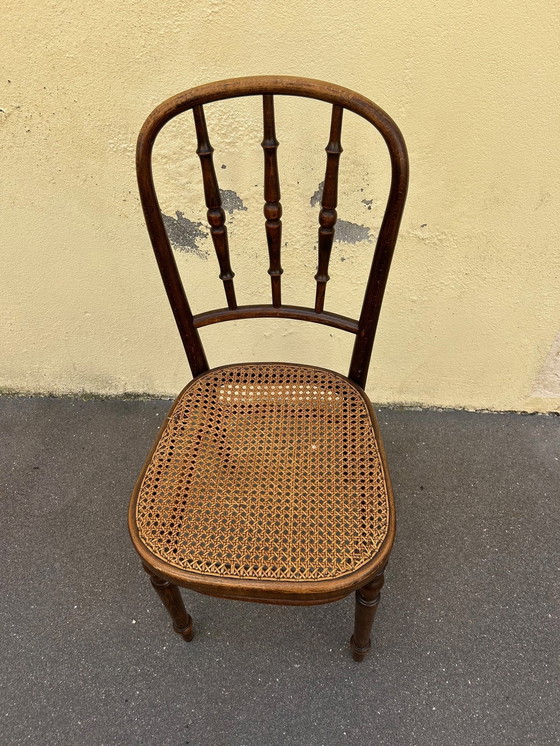 Image 1 of Chaise En Bois Courbé Et Cannage Fischel