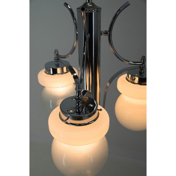 Image 1 of Lustre vintage à trois flammes en acier et verre soufflé, Italie 1970