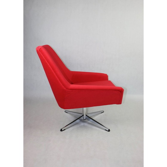 Image 1 of Fauteuil pivotant vintage en velours rouge, années 1980