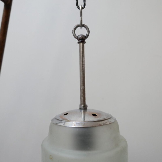 Image 1 of Suspension vintage bicolore en verre opalin et blanc, Allemagne 1950
