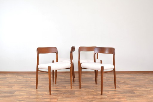 Mid-Century Danish Teak & Wool Dining Chairs Model 75 By N. O. Møller For J.L. Møllers, 1960S, Set Of 4