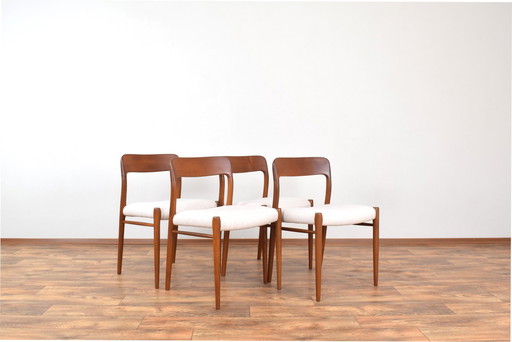 Mid-Century Danish Teak & Wool Dining Chairs Model 75 By N. O. Møller For J.L. Møllers, 1960S, Set Of 4