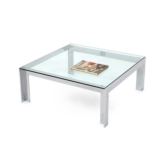 Image 1 of Table basse vintage en acier et verre par Alberto Rosselli pour Saporiti, 1970