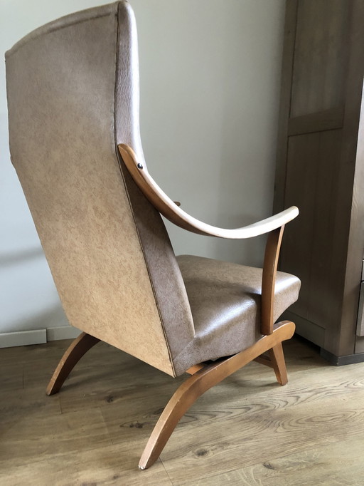 Magnifique fauteuil à bascule de style Pastoe des années 60 avec tapisserie d'origine