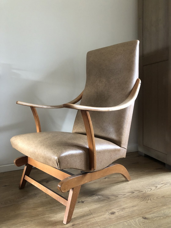 Image 1 of Magnifique fauteuil à bascule de style Pastoe des années 60 avec tapisserie d'origine