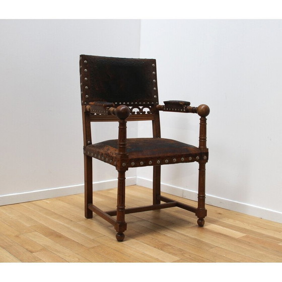 Image 1 of Paire de fauteuils vintage en noyer et cuir