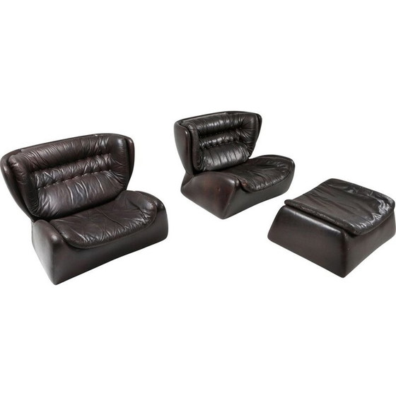 Image 1 of Chaises longues et ottomanes "Pacha" vintage marron foncé par Durlet 1970