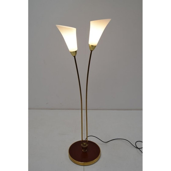 Image 1 of Lampadaire vintage art déco en laiton et verre opale, Tchécoslovaquie 1940