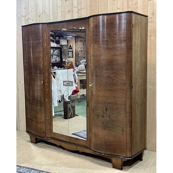 Image 1 of Armoire de chambre amovible Vintage Art Deco en ronce de noyer, 1940