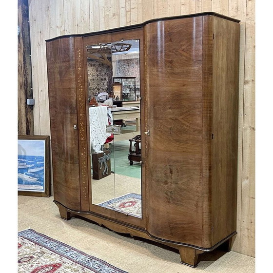 Image 1 of Armoire de chambre amovible Vintage Art Deco en ronce de noyer, 1940