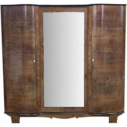 Armoire de chambre amovible Vintage Art Deco en ronce de noyer, 1940