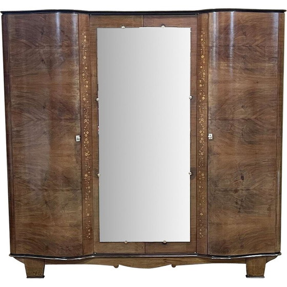 Image 1 of Armoire de chambre amovible Vintage Art Deco en ronce de noyer, 1940