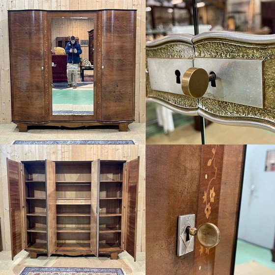 Image 1 of Armoire de chambre amovible Vintage Art Deco en ronce de noyer, 1940