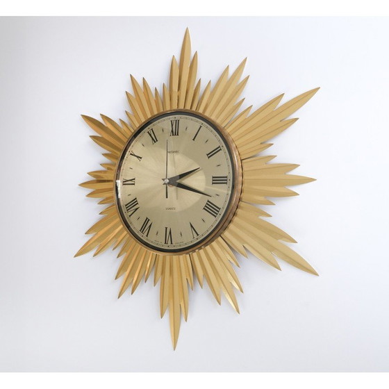 Image 1 of Horloge murale Starburst en teck et chrome pour Metamec, Angleterre 1960