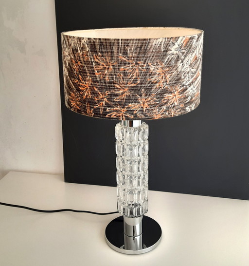 Lampe de table Richard Essig avec chrome et cristal et abat-jour original