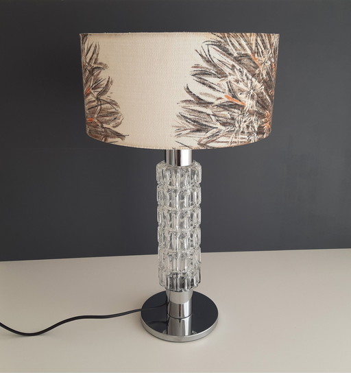 Lampe de table Richard Essig avec chrome et cristal et abat-jour original