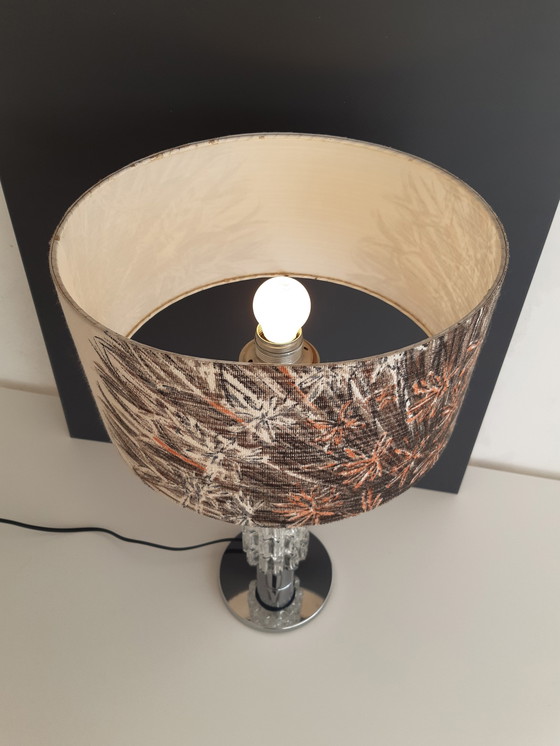 Image 1 of Lampe de table Richard Essig avec chrome et cristal et abat-jour original