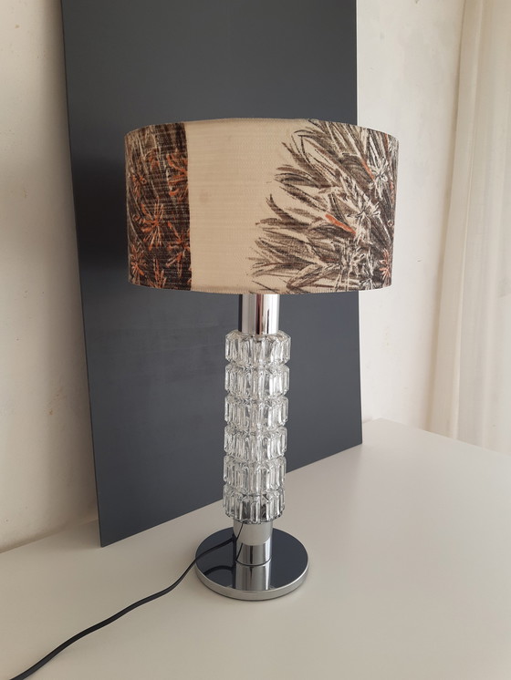 Image 1 of Lampe de table Richard Essig avec chrome et cristal et abat-jour original