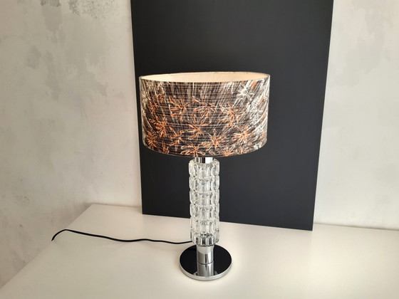 Image 1 of Lampe de table Richard Essig avec chrome et cristal et abat-jour original