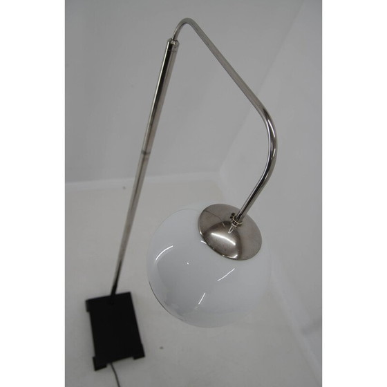 Image 1 of Lampadaire réglable fonctionnaliste vintage en bois, nickel et verre opalin, années 1930