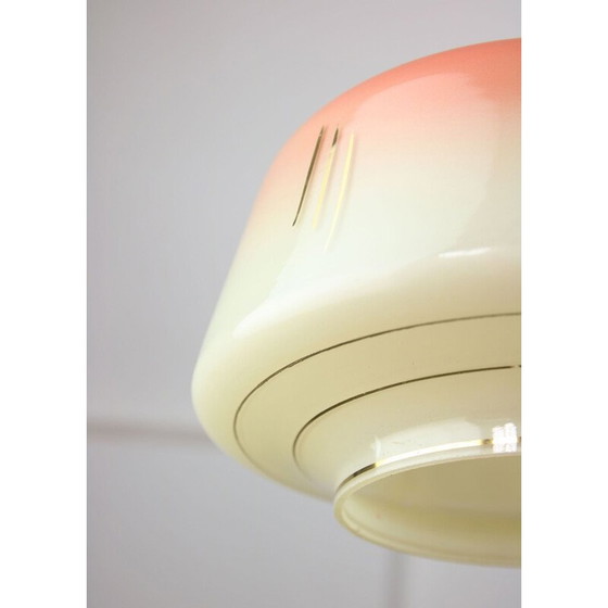 Image 1 of Lampe suspendue vintage saumon en verre et laiton