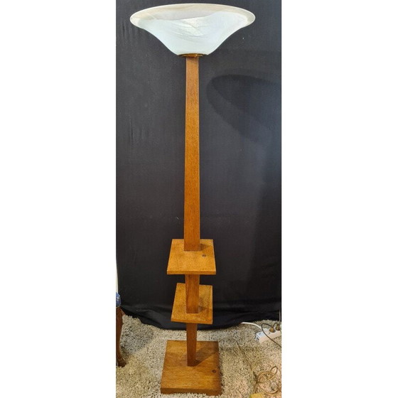 Image 1 of Lampadaire vintage art déco en bois de chêne