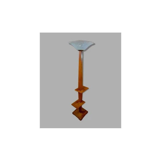 Image 1 of Lampadaire vintage art déco en bois de chêne