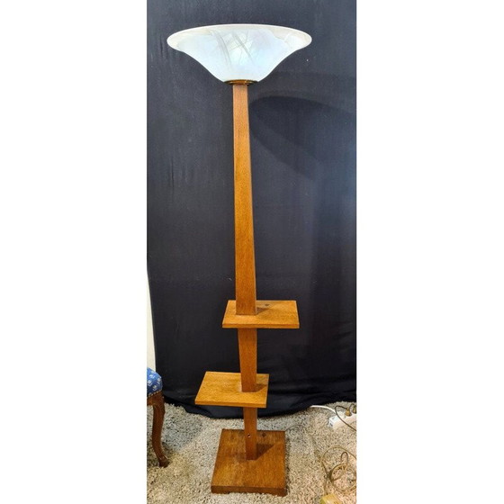 Image 1 of Lampadaire vintage art déco en bois de chêne