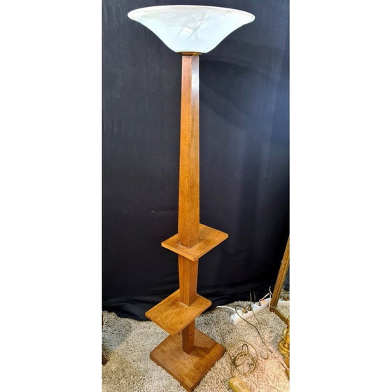 Image 1 of Lampadaire vintage art déco en bois de chêne