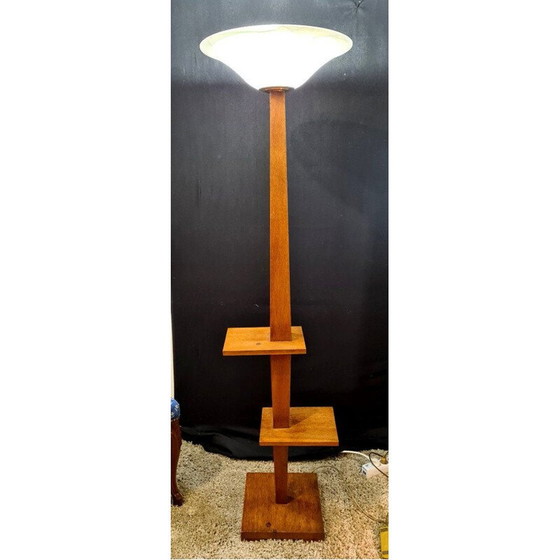 Image 1 of Lampadaire vintage art déco en bois de chêne